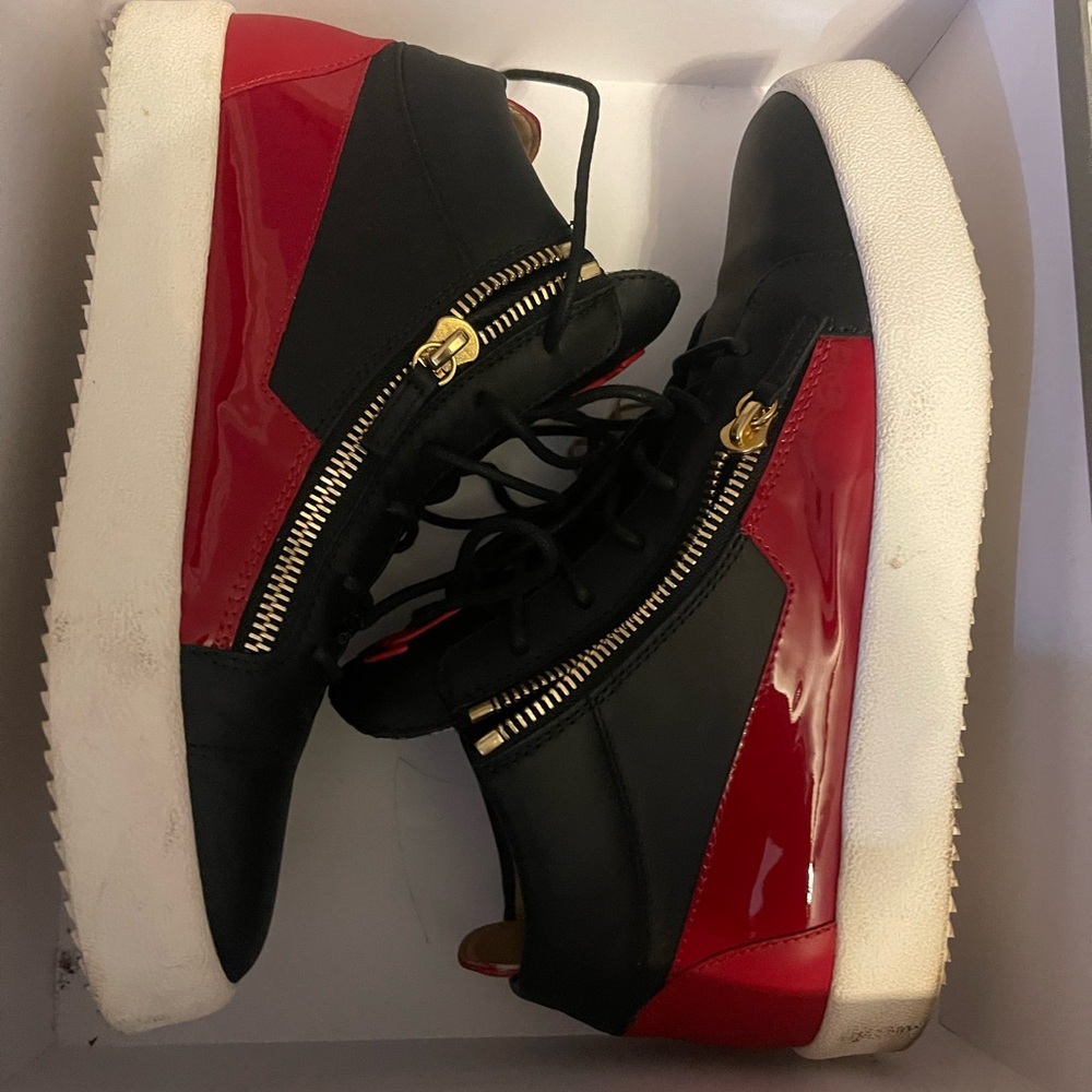 Stylish Black and Red High-Top Sneakers